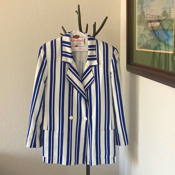 Lilli Ann Collections Vintage Stripe Blazer & Skirt Size L - Picture 1 of 17